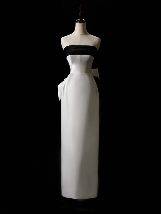 Pretty Sheath Strapless White Satin Prom Dresses Formal Dress 18th Birthday Outfits Prom Gown RB1938