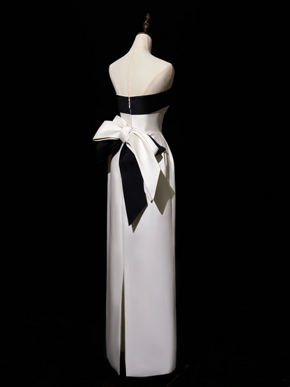Pretty Sheath Strapless White Satin Prom Dresses Formal Dress 18th Birthday Outfits Prom Gown RB1938
