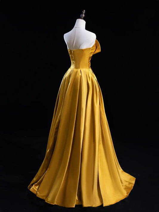 Chic Ball Gown Sweetheart Gold Satin Ruffles Senior Aesthetic Prom Dresses Prom Gowns Formal Outfits Graduation Dress RB1939