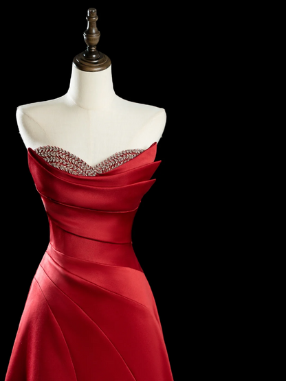 Chic Ball Gown Sweetheart Red Satin Beads Senior Aesthetic Prom Dresses Prom Gowns Formal Outfits Graduation Dress RB1946