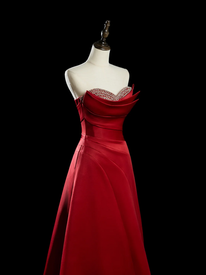 Chic Ball Gown Sweetheart Red Satin Beads Senior Aesthetic Prom Dresses Prom Gowns Formal Outfits Graduation Dress RB1946
