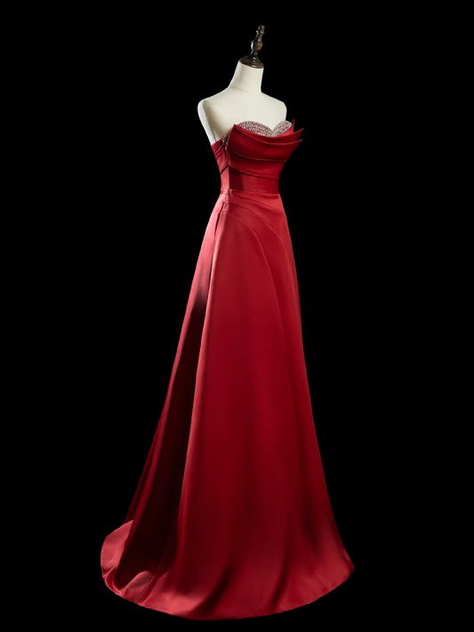 Chic Ball Gown Sweetheart Red Satin Beads Senior Aesthetic Prom Dresses Prom Gowns Formal Outfits Graduation Dress RB1946