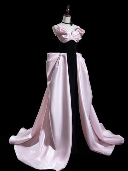 Classy Ball Gown Spaghetti Strap Pink Satin Prom Dresses Formal Dress 20th Birthday Outfits Prom Gown RB1947