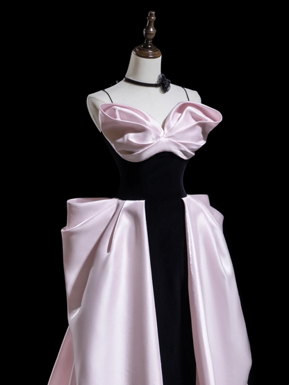 Classy Ball Gown Spaghetti Strap Pink Satin Prom Dresses Formal Dress 20th Birthday Outfits Prom Gown RB1947