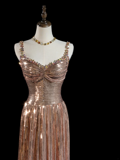 Chic A Line Sweetheart Gold Sequin Beads Senior Aesthetic Prom Dresses Prom Gowns Formal Outfits Party Dress RB1948
