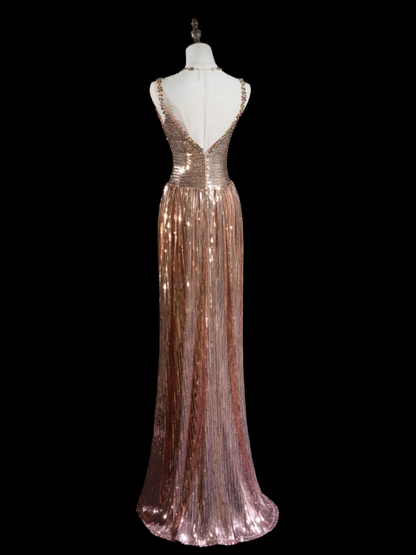 Chic A Line Sweetheart Gold Sequin Beads Senior Aesthetic Prom Dresses Prom Gowns Formal Outfits Party Dress RB1948