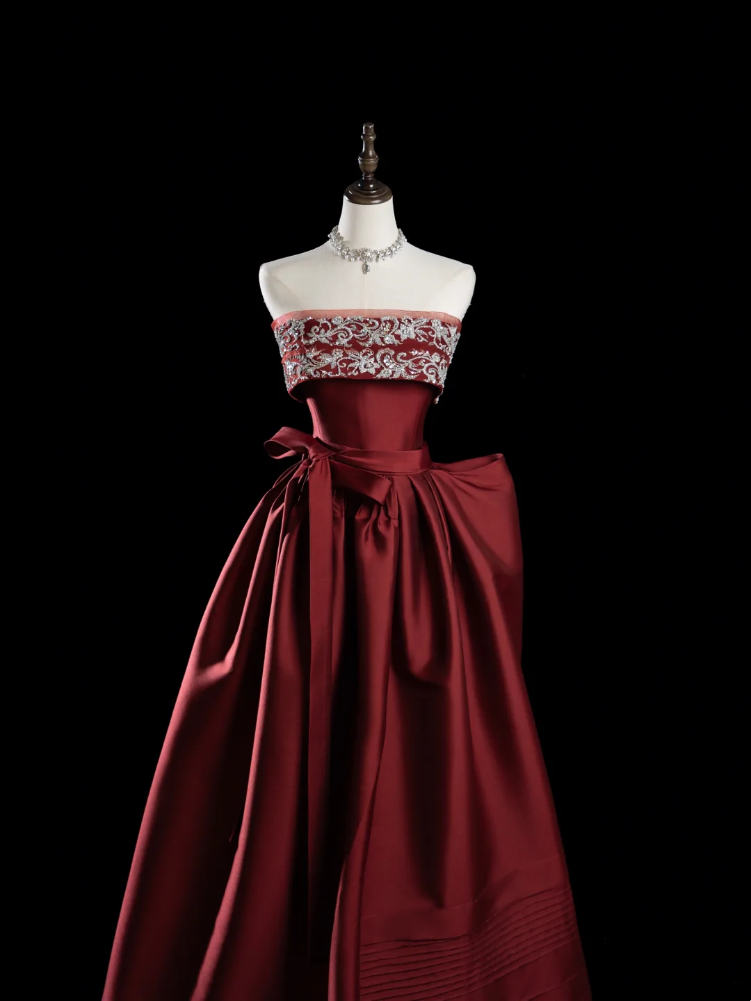 Classy Ball Gown Strapless Burgundy Satin Prom Dresses Formal Dress 20th Birthday Outfits Prom Gown RB1949