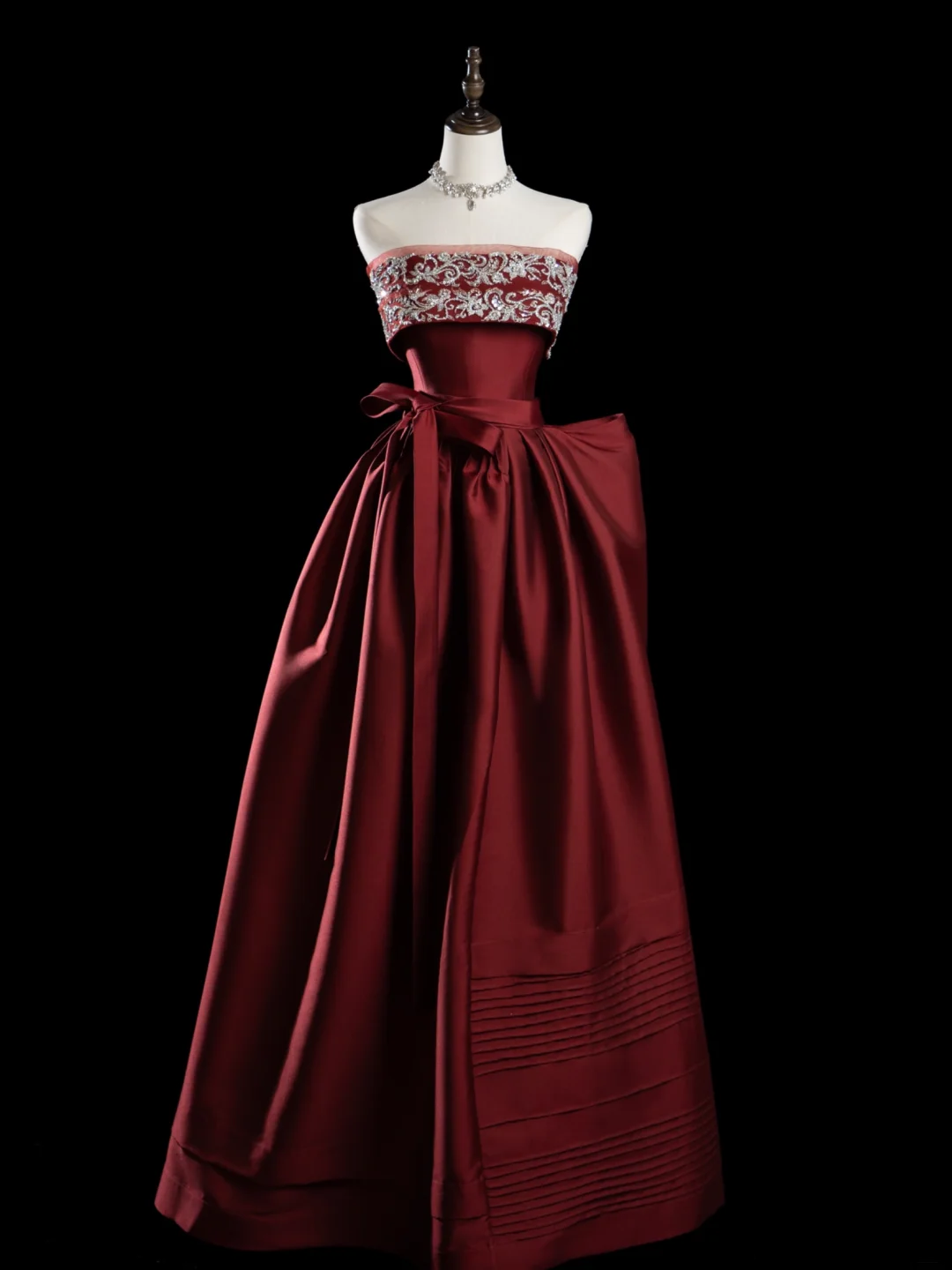 Classy Ball Gown Strapless Burgundy Satin Prom Dresses Formal Dress 20th Birthday Outfits Prom Gown RB1949