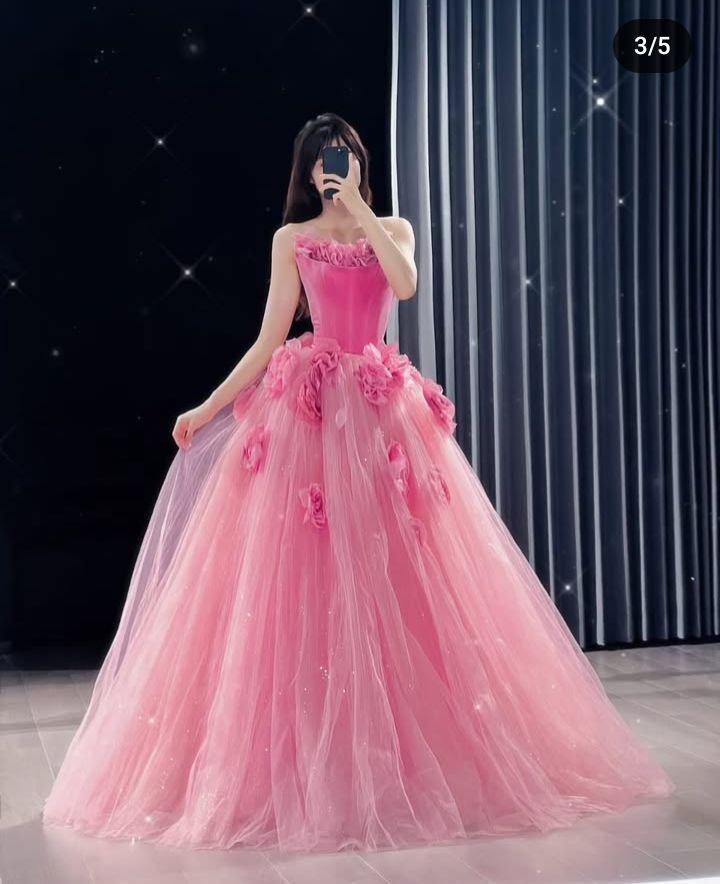 Classy Ball Gown Strapless Hot Pink Tulle Prom Dresses Formal Dress 20 – RubyFashionDress