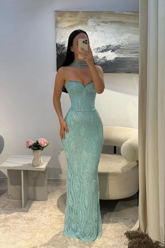 Elegant Mermaid Sweetheart Sequin Blue With Beaded Prom Dresses For Teens Formal Dress Party Outfits Prom Gown RB1961