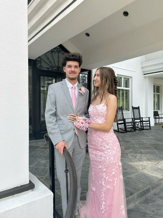 Fantasy Mermaid Spaghetti Straps Light Pink Lace Long Prom Dresses Inspiration Formal Gown RB1980