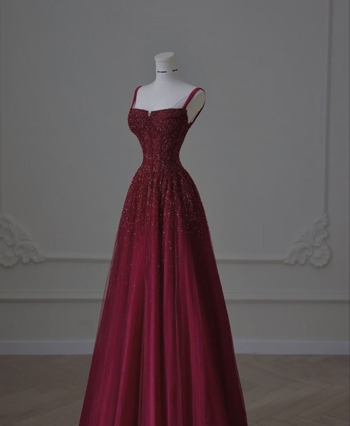 Beautiful A line Tulle Burgundy Prom Dresses For Teens Formal Dress Party Outfits Prom Gown RB2015
