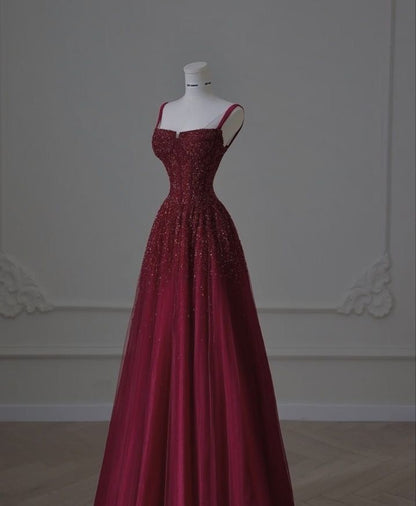 Beautiful A line Tulle Burgundy Prom Dresses For Teens Formal Dress Party Outfits Prom Gown RB2015