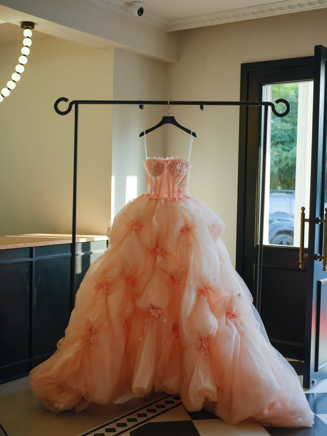 Cute Ball Gown Strapless Blush Pink Tulle Flowers Long Prom Dress Sweet 15 16 Dresses AB595