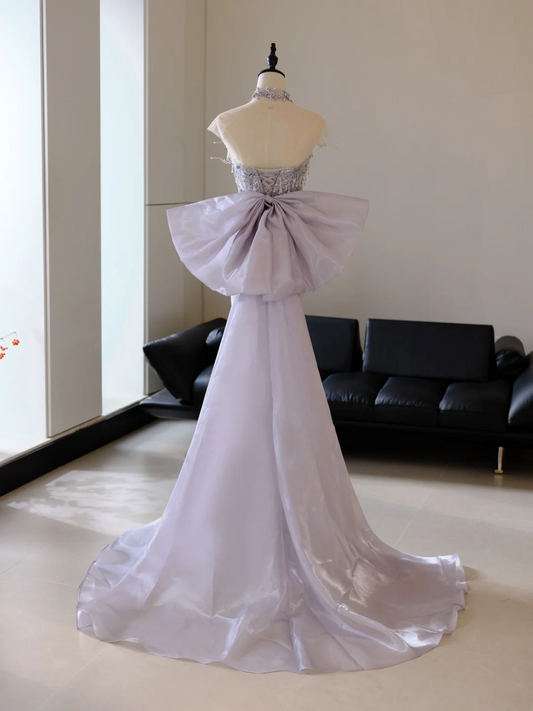 Unique Mermaid Sweetheart Lilac Sequin With Bow Long Prom Dresses For Teens Formal Dress Party Outfits Prom Gown RB2020