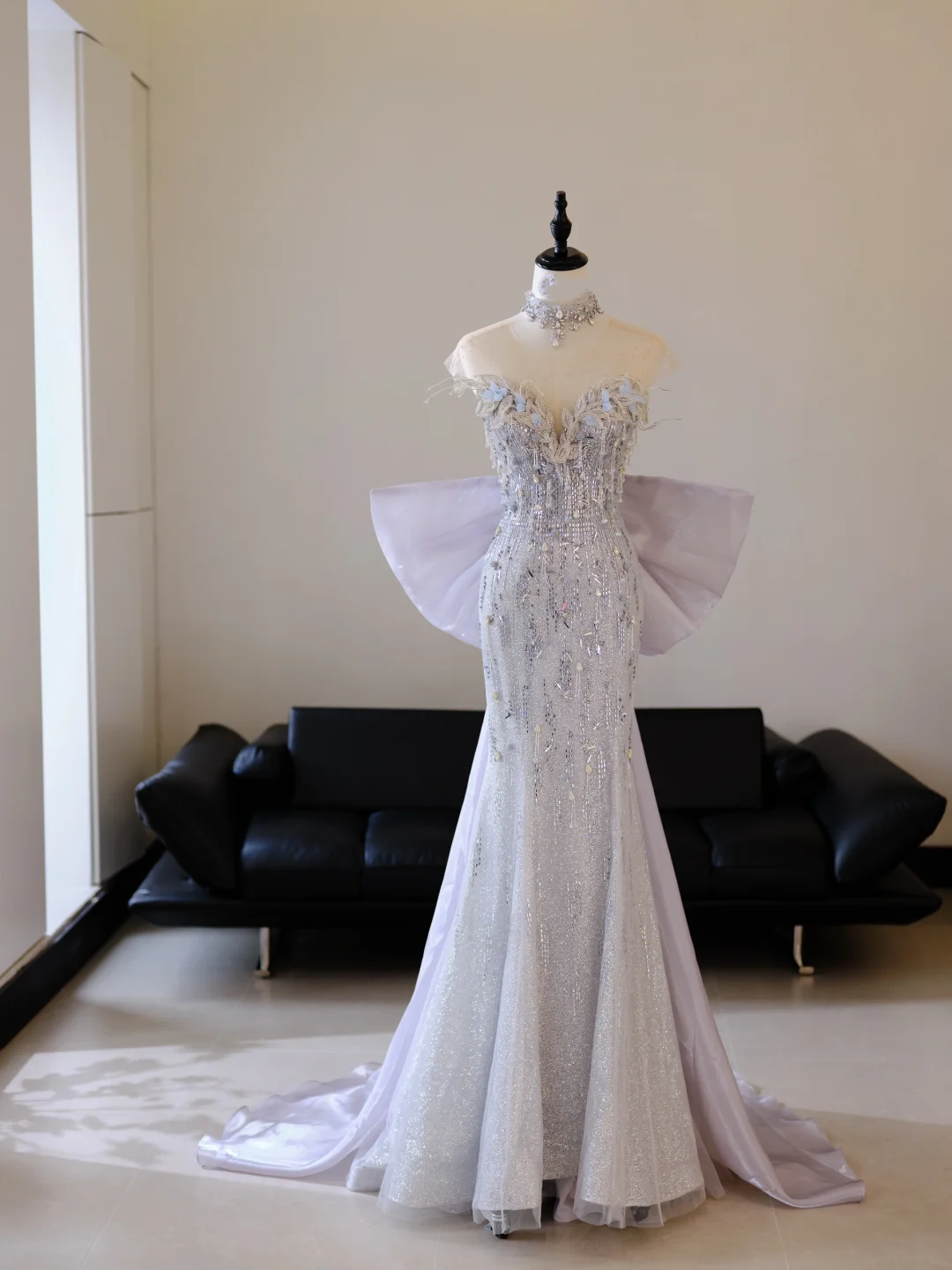 Unique Mermaid Sweetheart Lilac Sequin With Bow Long Prom Dresses For Teens Formal Dress Party Outfits Prom Gown RB2020