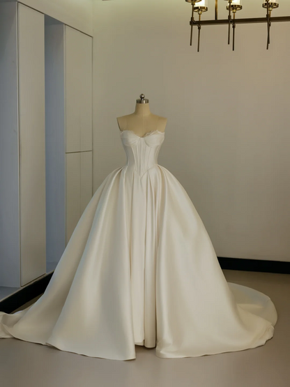 Princess Ball Gown Sweetheart Sleeveless Satin Fitted Corset Long Wedding Dress Bride Gowns White Wedding Dresses RB2030