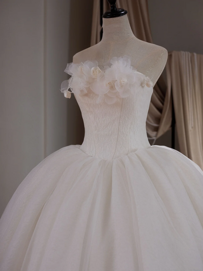 Princess Ball Gown Strapless Sleeveless Fitted Corset Tulle Wedding Dress Bride Gowns White Wedding Dresses RB2026