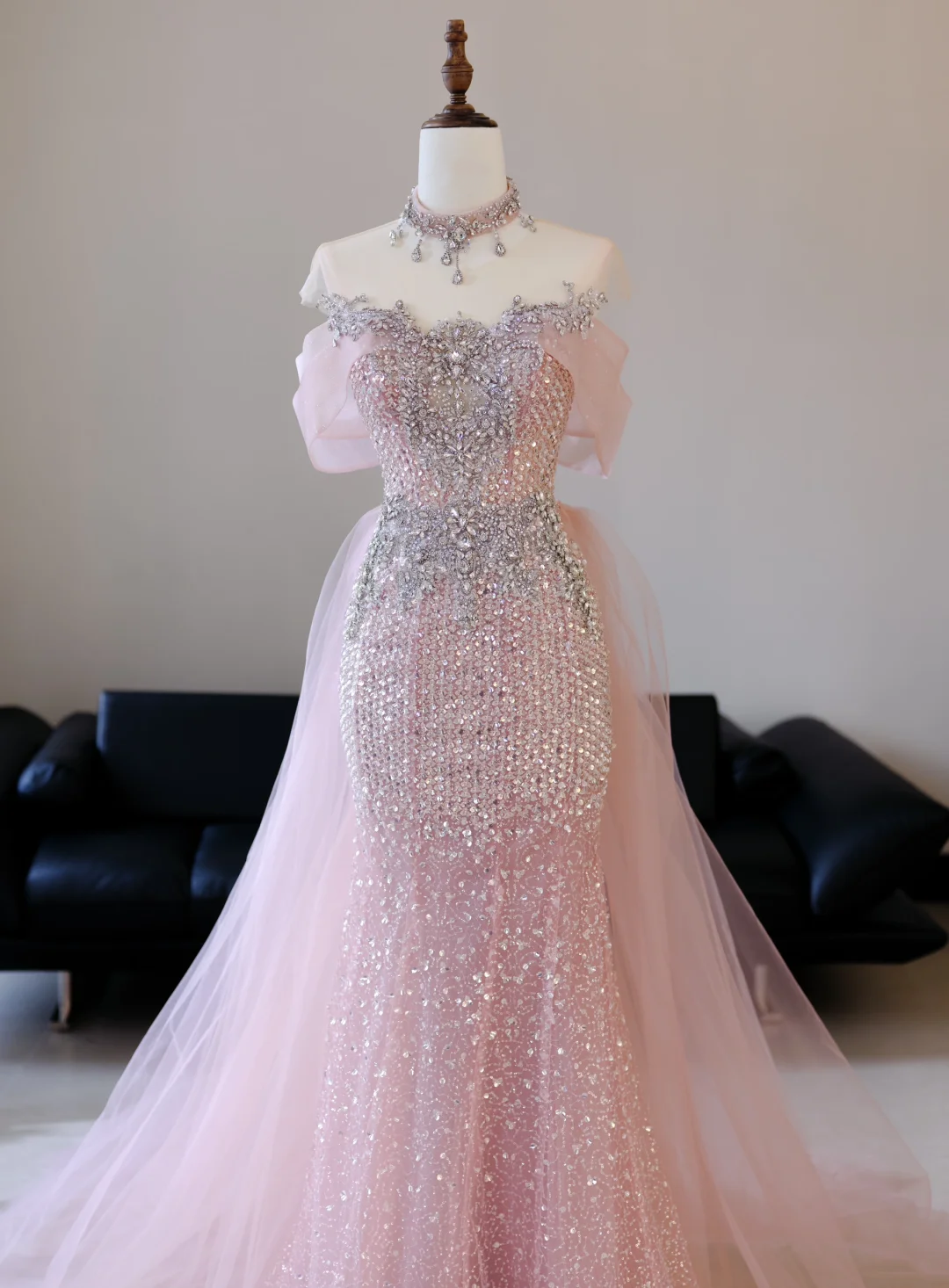 Unique Mermaid Off The Shoulder Pink With Silver Beads Prom Dresses Inspiration Long Party Dress Birthday Outfits Graduation Dress RB2038
