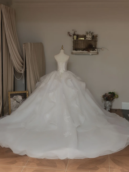 Ethereal Ball Gown Strapless Sleeveless Tulle Fitted Corset Long Wedding Dress Bride Gowns Lace Wedding Dresses RB2041