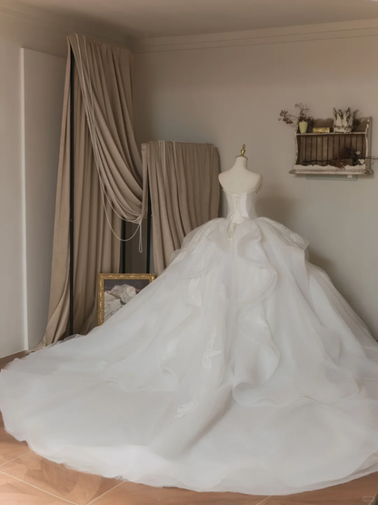 Ethereal Ball Gown Strapless Sleeveless Tulle Fitted Corset Long Wedding Dress Bride Gowns Lace Wedding Dresses RB2041