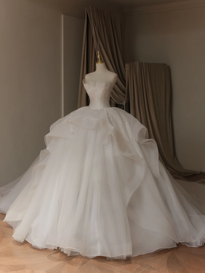 Ethereal Ball Gown Strapless Sleeveless Tulle Fitted Corset Long Wedding Dress Bride Gowns Lace Wedding Dresses RB2041