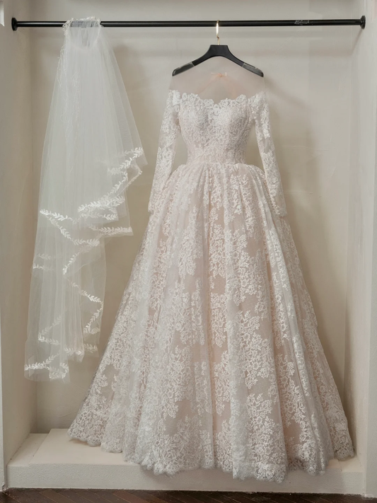 Ethereal Ball Gown Off The Shoulder Lace Fitted Corset Long Sleeves Wedding Dress Bride Gowns Wedding Dresses RB2055