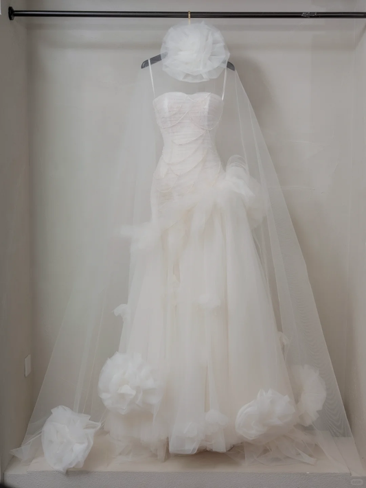 Vintage Mermaid Strapless Sleeveless White Fitted Corset Long Wedding Dress Bride Gowns Wedding Dresses RB2057