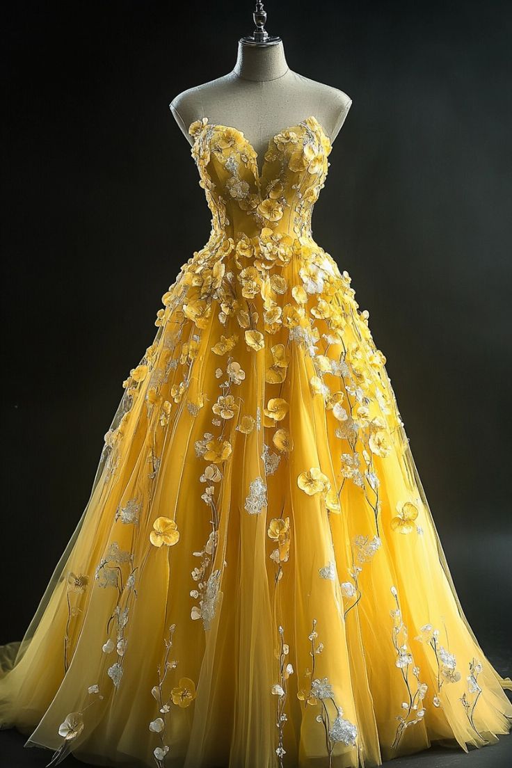 Beautiful Ball Gown Sweetheart Yellow Tulle Prom Dresses For Teens Formal Dress Party Outfits Prom Gown RB2078