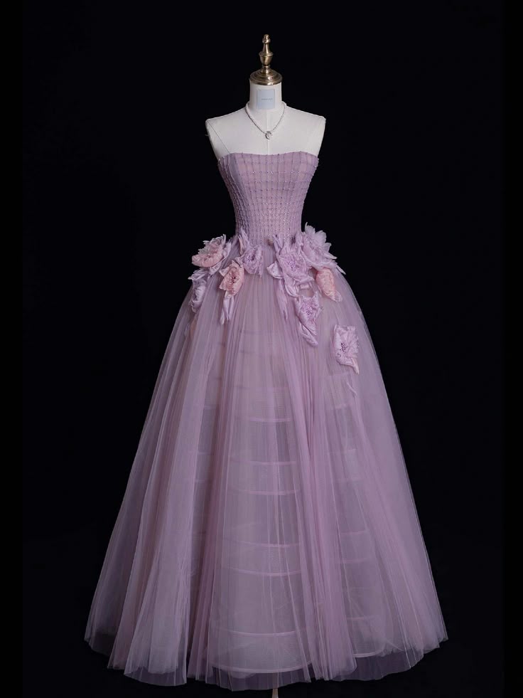 Beautiful Ball Gown Strapless Lilac Tulle Prom Dresses For Teens Formal Dress Party Outfits Prom Gown RB2080