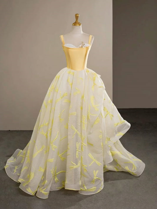 Beautiful Ball Gown Sweetheart Yellow Tulle Prom Dresses For Teens Formal Dress Party Outfits Prom Gown RB2082