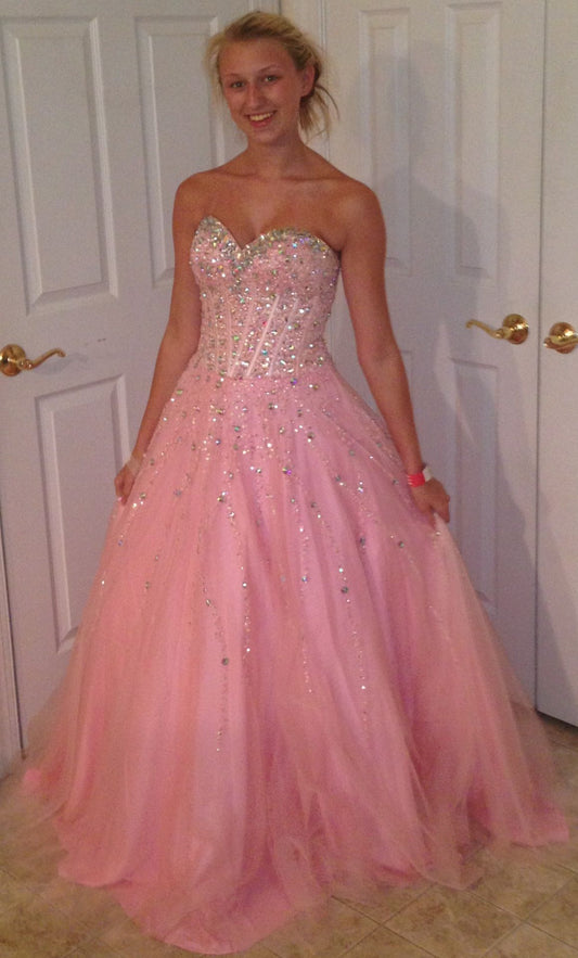 Beautiful Ball Gown Sweetheart Pink Tulle Prom Dresses For Teens Formal Dress Party Outfits Prom Gown RB2090
