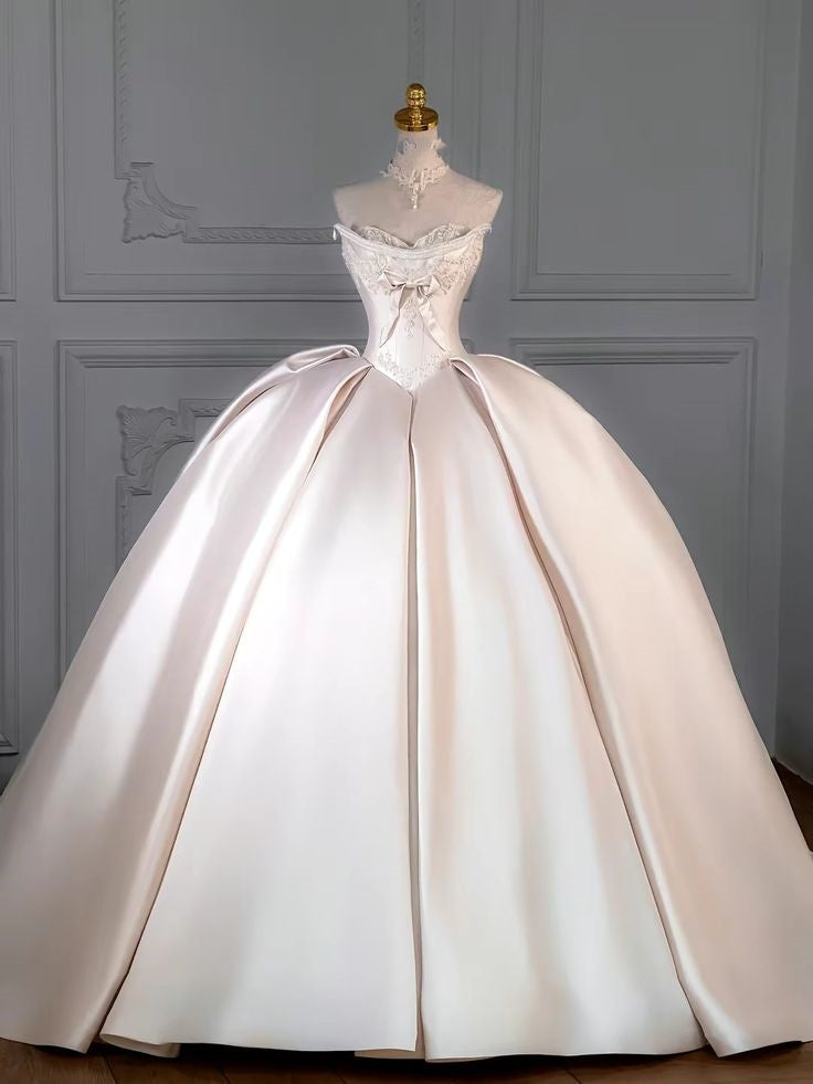 Fancy Ball Gown Sweetheart Sleeveless Satin Fitted Corset Long Wedding Dress Bride Gowns Wedding Dresses RB2092