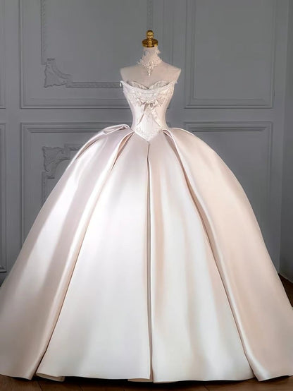 Fancy Ball Gown Sweetheart Sleeveless Satin Fitted Corset Long Wedding Dress Bride Gowns Wedding Dresses RB2092