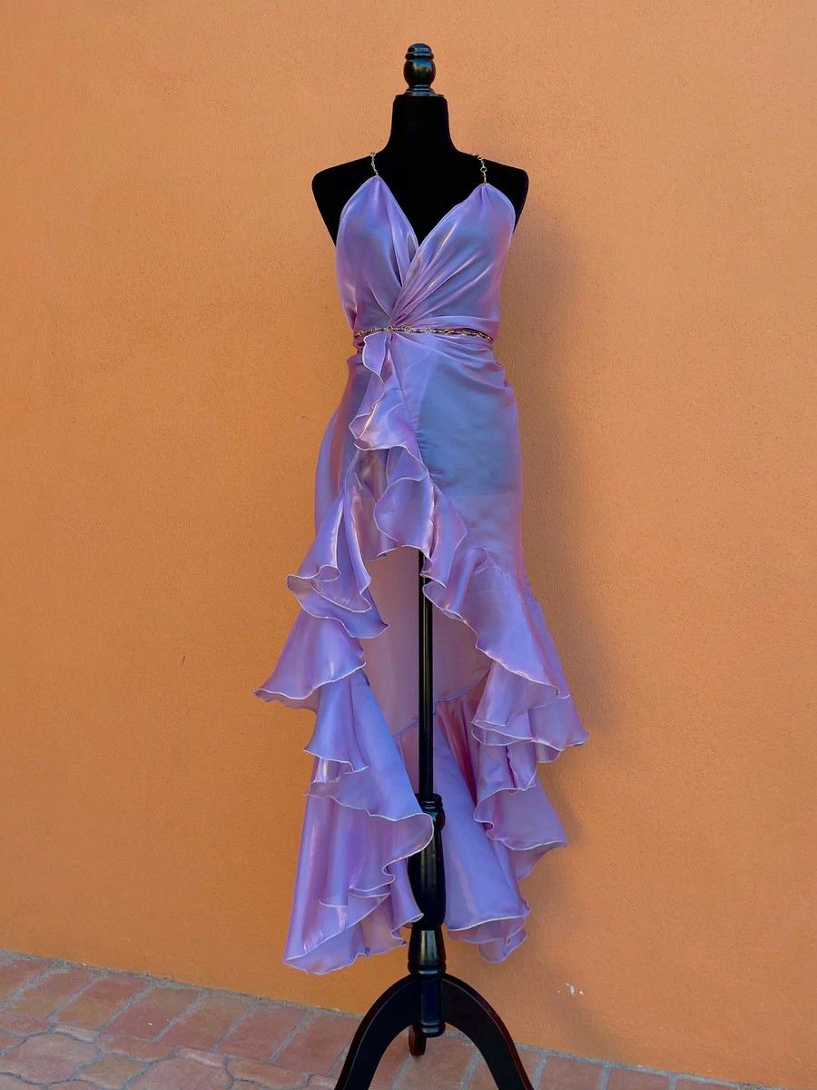 Beautiful High Low Halter Grape Prom Dresses For Teens Formal Dress Party Outfits Prom Gown RB2109