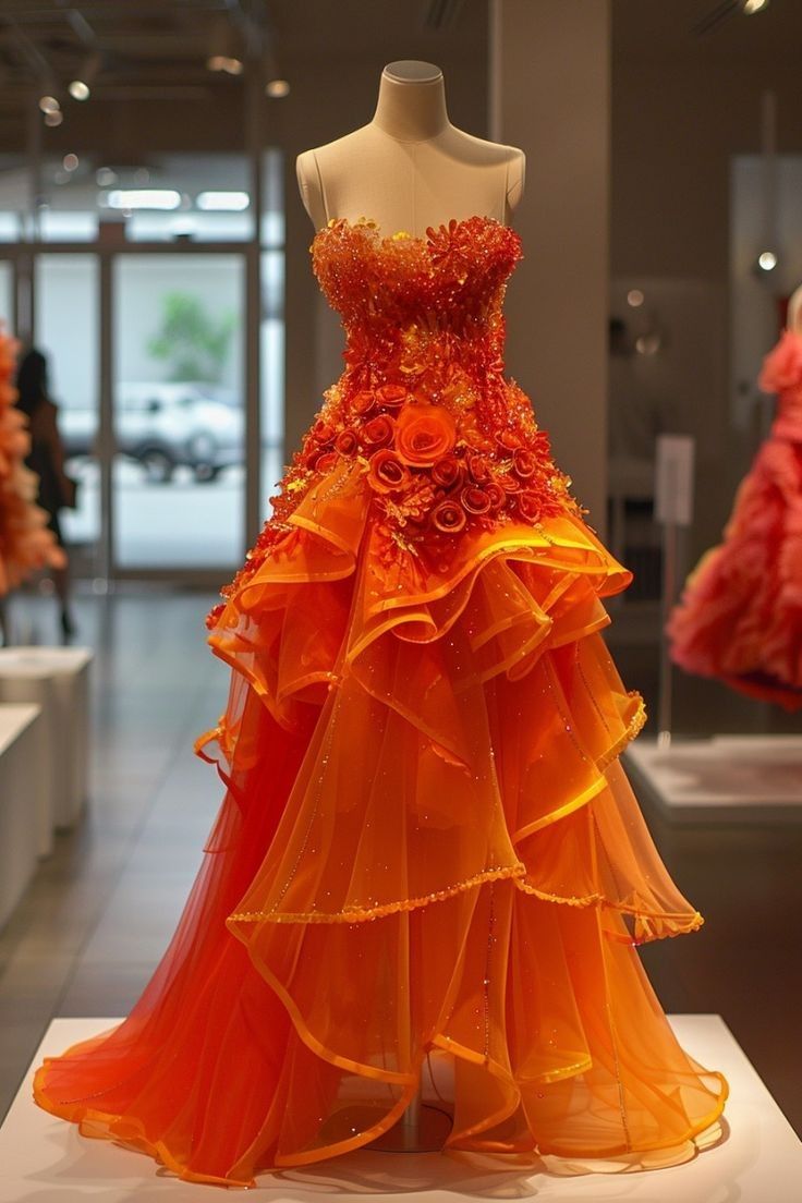 Modest Ball Gown Strapless Orange Tulle Prom Dresses For Teens Formal Dress Party Outfits Prom Gown RB2125