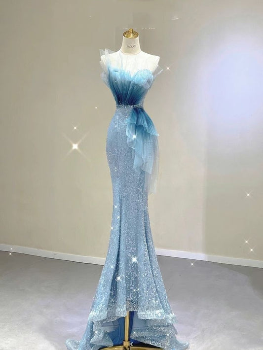 Sexy Mermaid Sweetheart Blue Prom Dresses For Teens Formal Dress Party Outfits Prom Gown RB2129