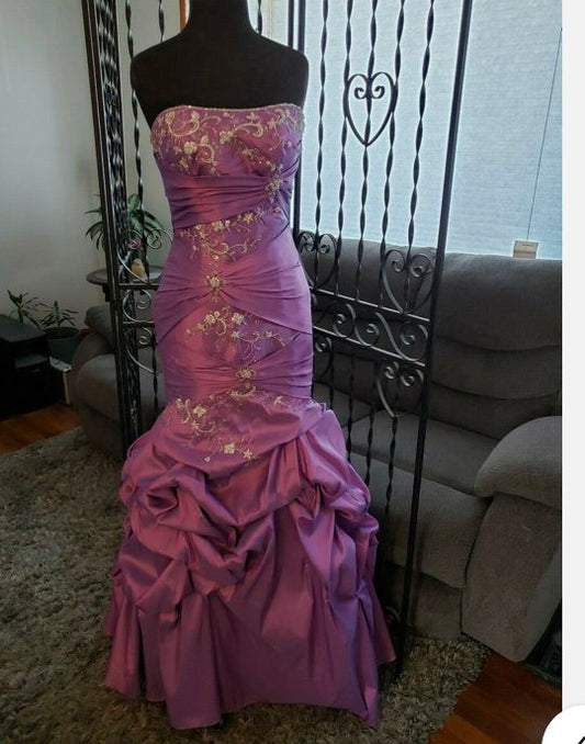 Vintage Mermaid Strapless Sleeveless Grape Taffeta 90s Classy Prom Dresses Inspiration Party Dress Princess Graduation Dress RB2142