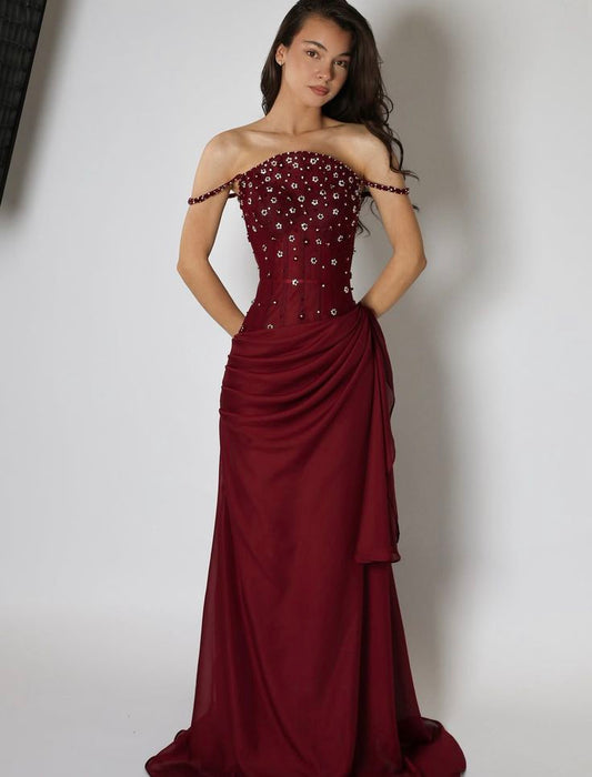 Classy Mermaid Spaghetti Straps Dark Red Burgundy Chiffon Prom Dresses Inspo For Teens Formal Dress Party Outfits Prom Gowns RB2173