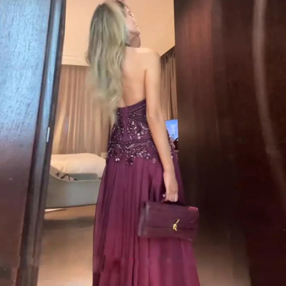 Classy Mermaid Halter Dark Red Burgundy Chiffon Prom Dresses Inspo For Teens Formal Dress Party Outfits Prom Gowns RB2174