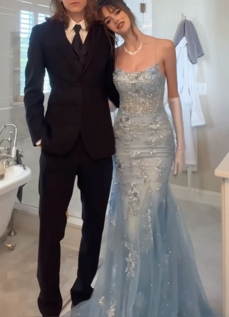 Charming Mermaid Spaghetti Straps Light Sky Blue Tulle Prom Dresses Inspiration For Teens Formal Dress Party Outfits Prom Gown Ideas RB2176