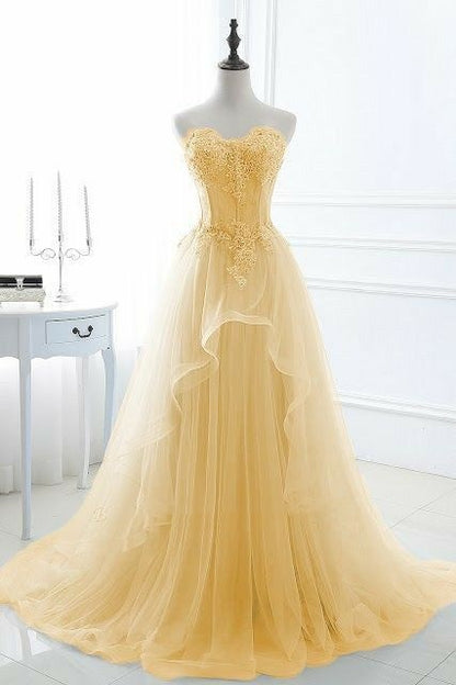 Classy Ball Gown Sweetheart Yellow Tulle Prom Dresses Inspo For Teens Formal Dress Party Outfits Prom Gowns RB2181