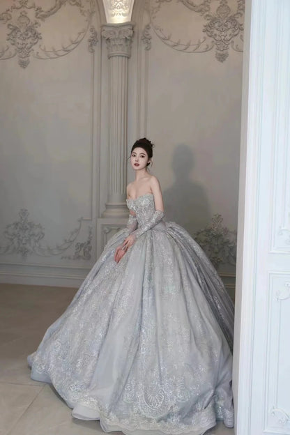 Luxury Ball Gown Sweetheart Sequin Lace Wedding Dress Fairytale Long Wedding Dresses RB2844