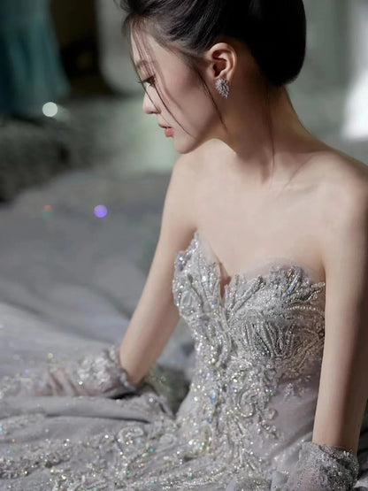 Luxury Ball Gown Sweetheart Sequin Lace Wedding Dress Fairytale Long Wedding Dresses RB2844