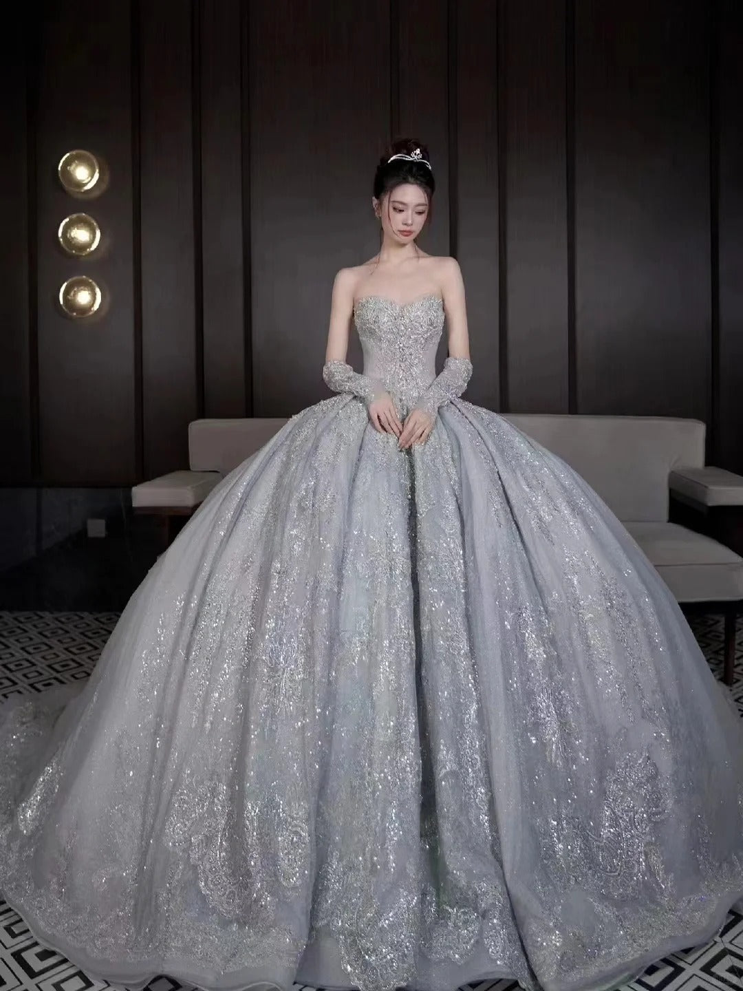 Luxury Ball Gown Sweetheart Sequin Lace Wedding Dress Fairytale Long Wedding Dresses RB2844