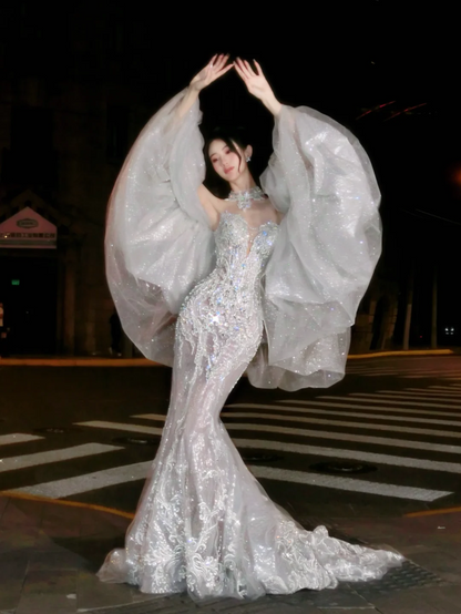 Luxury Ball Gown Sweetheart White Sequin Lace Wedding Dress Bride Gown Fairytale Wedding Dresses RB2863