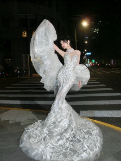 Luxury Ball Gown Sweetheart White Sequin Lace Wedding Dress Bride Gown Fairytale Wedding Dresses RB2863