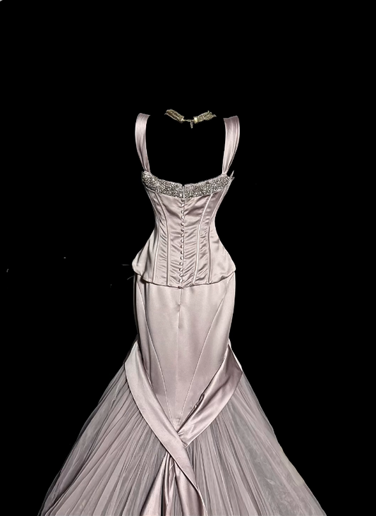 Beautiful Prom Dresses Mermaid Sweetheart Light Pink Tulle With Ruffled Long Evening Outfits N3422