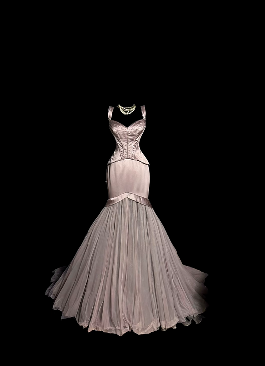 Beautiful Prom Dresses Mermaid Sweetheart Light Pink Tulle With Ruffled Long Evening Outfits N3422