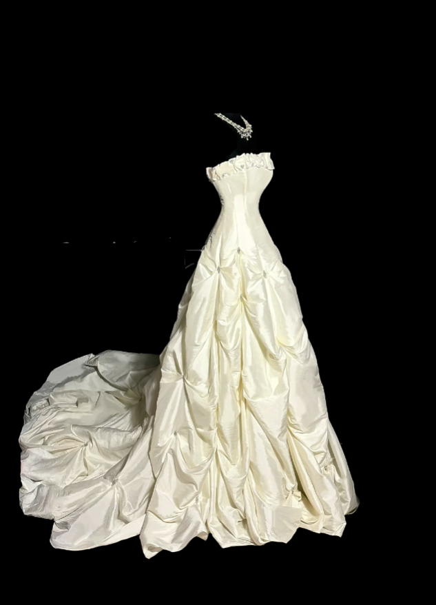 Unique Wedding Dresses Ball Gown Strapless Ivory With Ruffles Beaded Long Brides Gown N3426